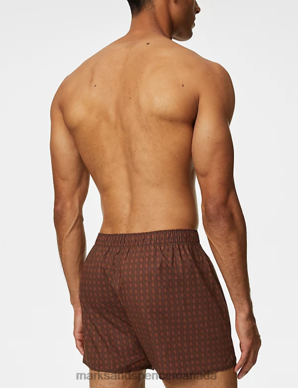 Men Copper Tan Clothing Marks & Spencer 3pk Supima Cotton RichGeo Woven Boxers 20VTD5160 - Marks and Spencer online