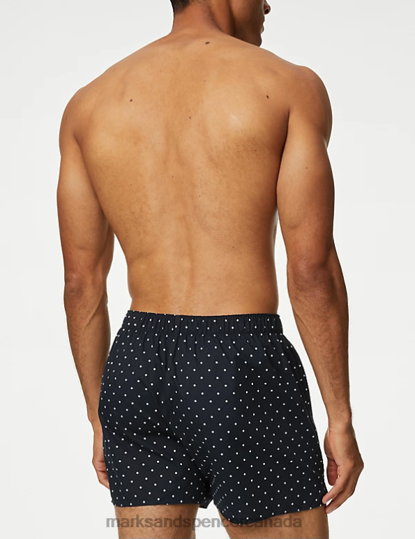 Men Dark Blue Clothing Marks & Spencer 3pk Pure Cotton Polka Dot Woven Boxers 20VTD5015 - Marks and Spencer Canada locations