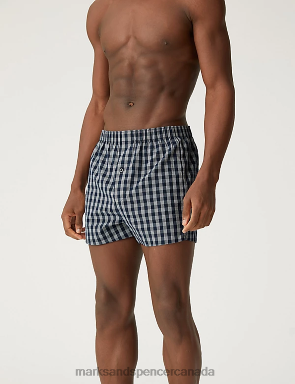 Marks and Spencer sale - Men Dark Navy Clothing Marks & Spencer 3pk Pure Cotton Assorted Woven Boxers 20VTD4852