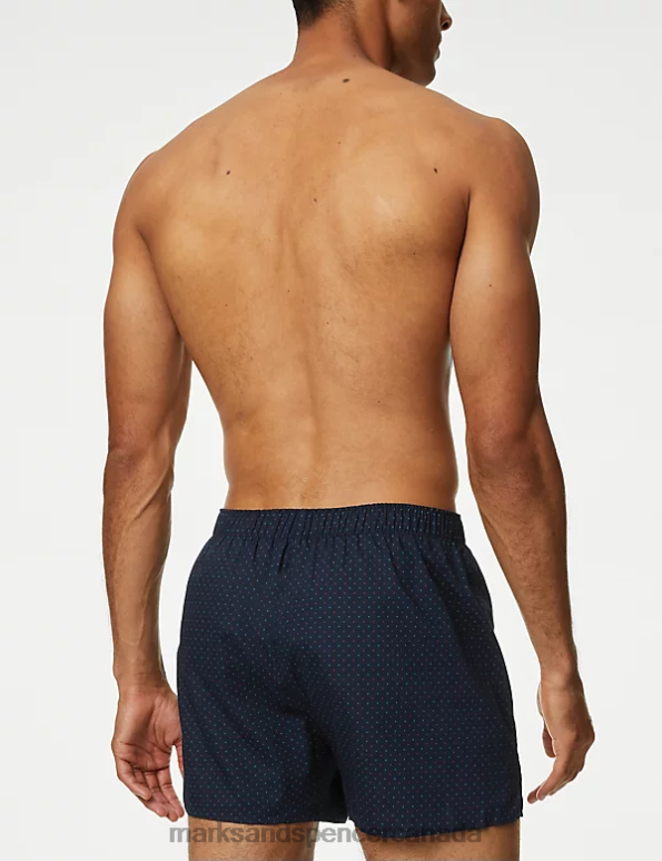 Marks and Spencer Canada - Men Dark Navy Clothing Marks & Spencer 3pk Pure Cotton Geometric Woven Boxers 20VTD4928