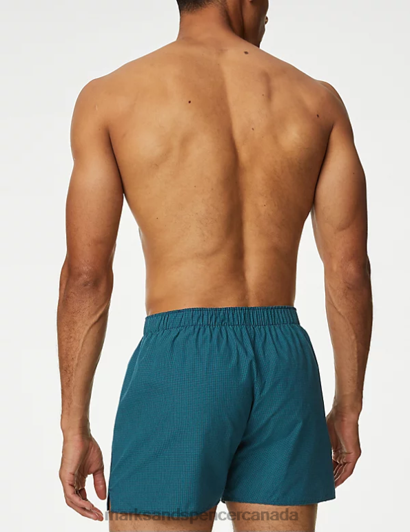 Marks and Spencer near me - Men Medium Turquoise Clothing Marks & Spencer 3pk Pure Cotton Checked Woven Boxers 20VTD4845