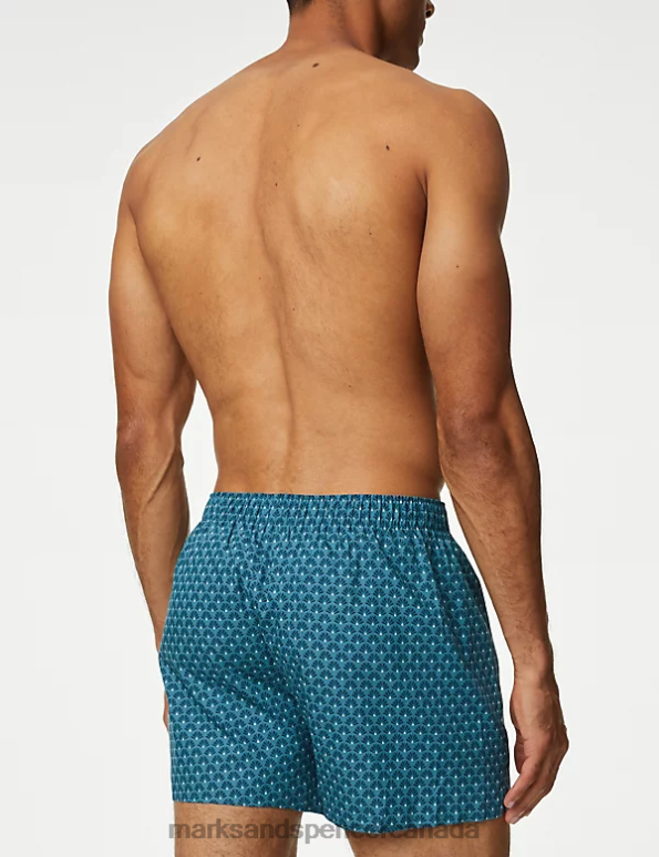 Men Medium Turquoise Clothing Marks & Spencer 3pk Pure Cotton Fan Print Woven Boxers 20VTD4832 - Marks and Spencer outlet