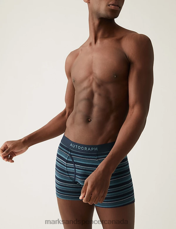 Marks and Spencer near me - Men Medium Turquoise Clothing Marks & Spencer 3pk Supima Cotton Blend Striped Trunks 20VTD5721