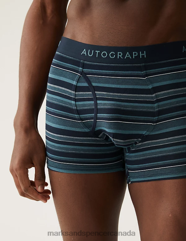 Marks and Spencer near me - Men Medium Turquoise Clothing Marks & Spencer 3pk Supima Cotton Blend Striped Trunks 20VTD5721
