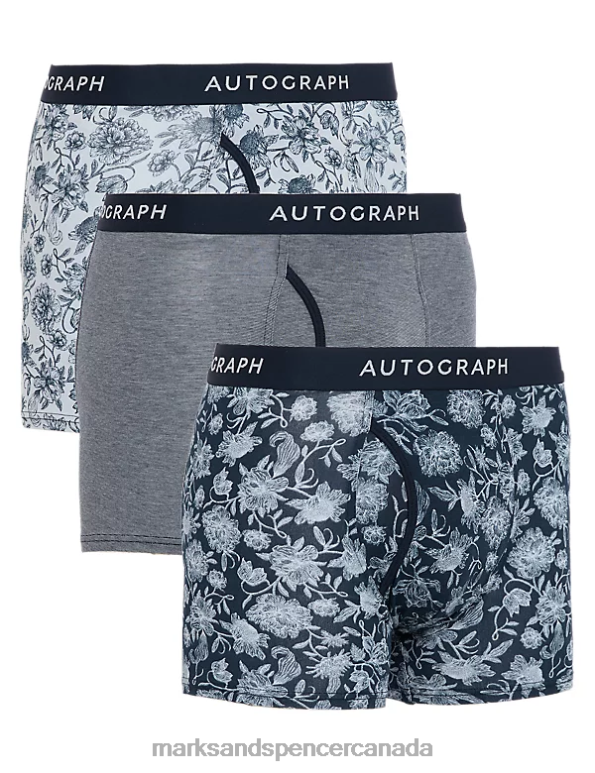 Marks and Spencer near me - Men Navy Clothing Marks & Spencer 3pk Premium Cotton Assorted Trunks 20VTD5869