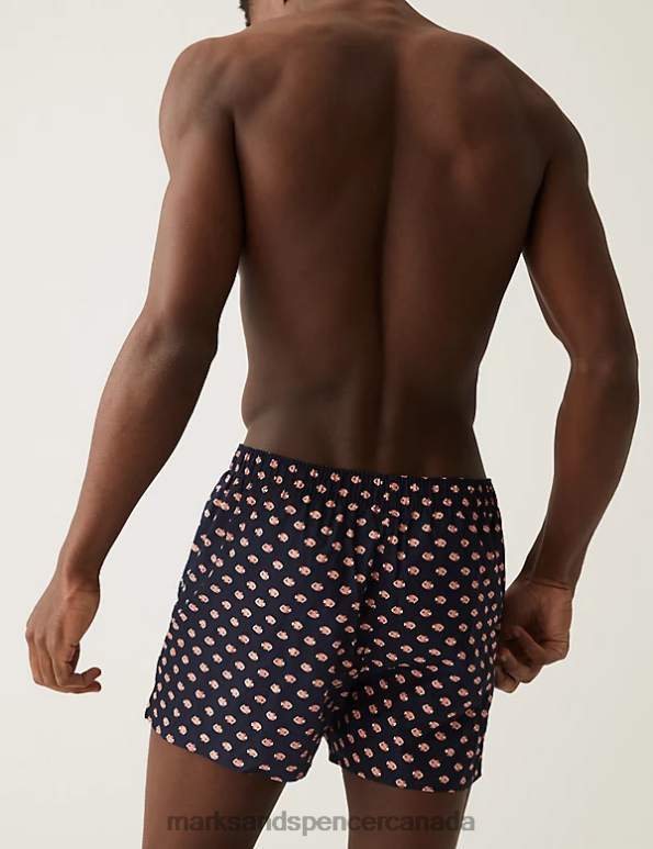 Marks and Spencer Canada - Men Navy Clothing Marks & Spencer 3pk Pure Cotton Fish Print Woven Boxers 20VTD6130
