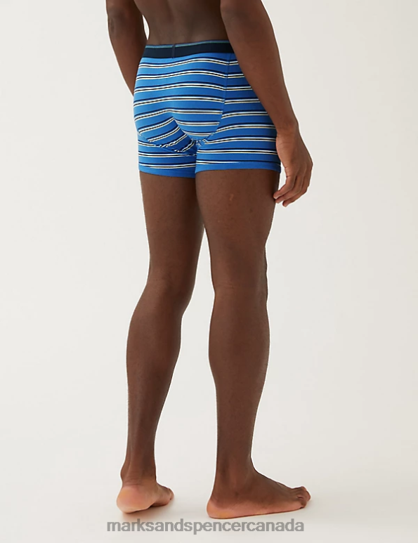 Marks and Spencer Canada - Men Ocean Clothing Marks & Spencer 3pk Cotton Rich Cool & Fresh Striped Trunks 20VTD6417