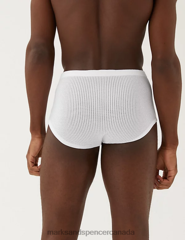 Men White Clothing Marks & Spencer 3pk Pure Cotton StayNew Briefs 20VTD5821 - Marks and Spencer outlet