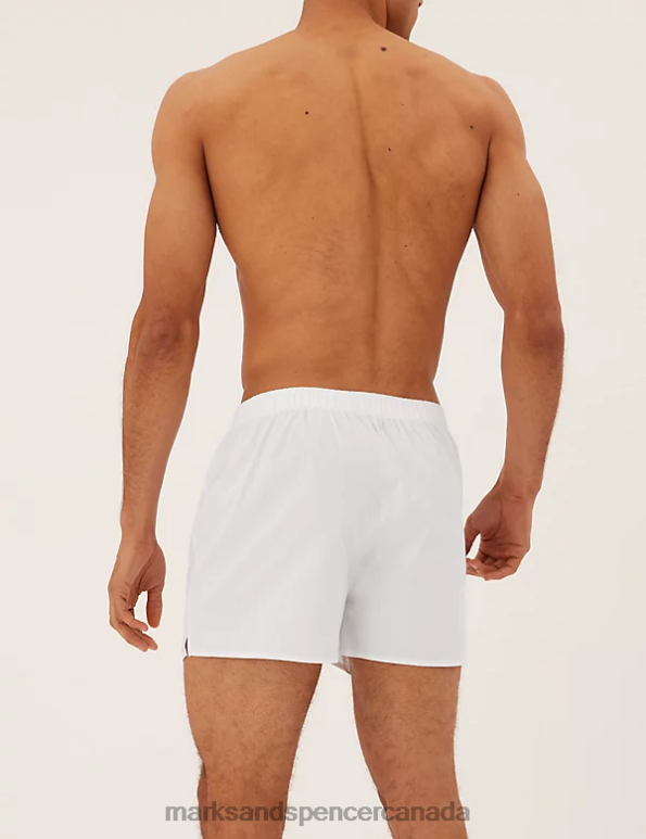 Men White Clothing Marks & Spencer 3pk Pure Cotton Woven Boxers 20VTD6318 - Marks and Spencer outlet