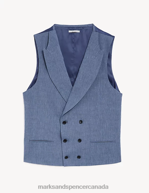 Marks and Spencer near me - Men Chambray Clothing Marks & Spencer Italian Linen Miracle Waistcoat 20VTD5544