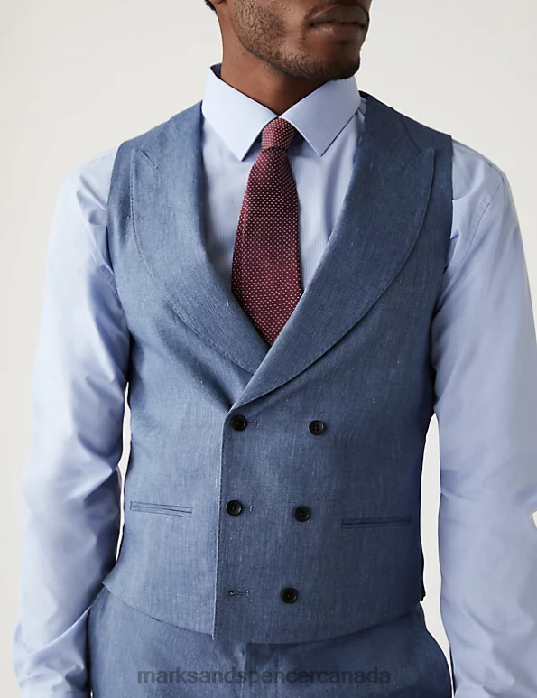 Marks and Spencer near me - Men Chambray Clothing Marks & Spencer Italian Linen Miracle Waistcoat 20VTD5544