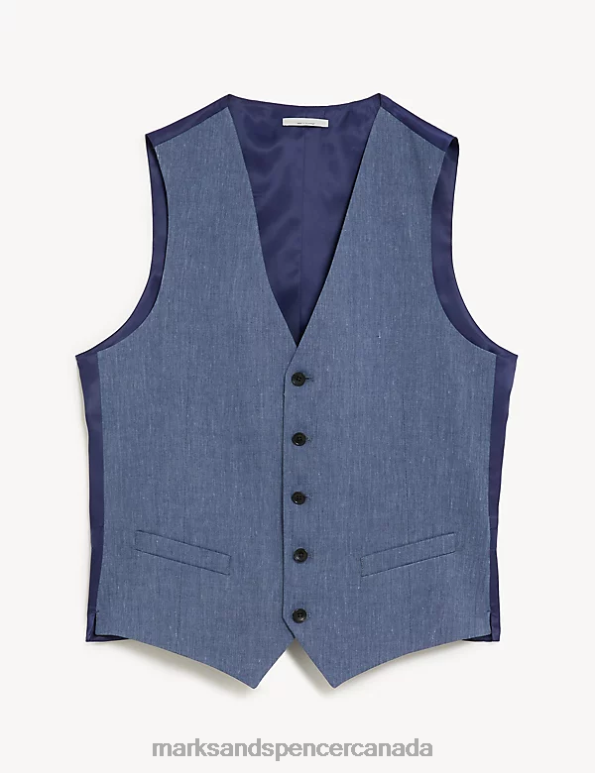 Men Chambray Clothing Marks & Spencer Italian Linen Miracle Waistcoat 20VTD6227 - Marks and Spencer outlet