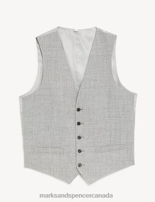 Men Grey Clothing Marks & Spencer Tailored Fit Pure Wool Puppytooth Waistcoat 20VTD6402 - Marks and Spencer outlet