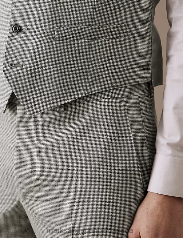Men Grey Clothing Marks & Spencer Tailored Fit Pure Wool Puppytooth Waistcoat 20VTD6402 - Marks and Spencer outlet