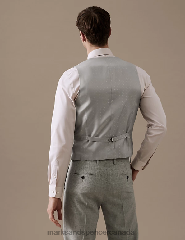 Men Grey Clothing Marks & Spencer Tailored Fit Pure Wool Puppytooth Waistcoat 20VTD6402 - Marks and Spencer outlet