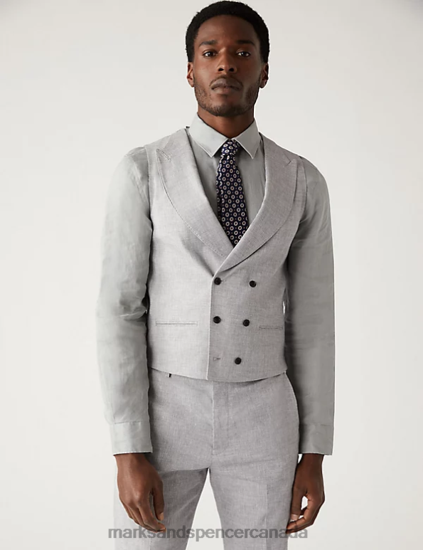 Marks and Spencer Canada - Men Light Grey Clothing Marks & Spencer Italian Linen Miracle Waistcoat 20VTD5931
