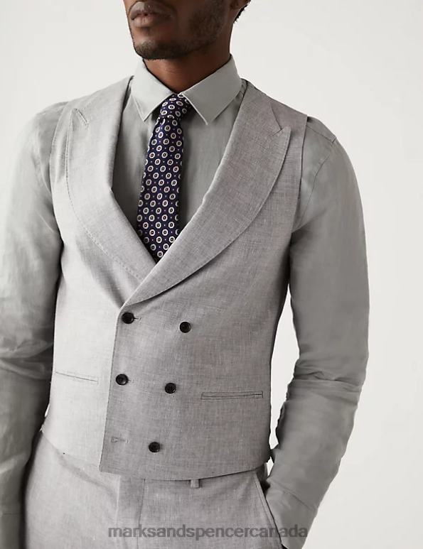 Marks and Spencer Canada - Men Light Grey Clothing Marks & Spencer Italian Linen Miracle Waistcoat 20VTD5931