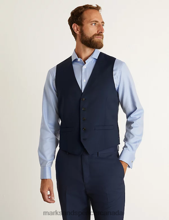 Men Medium Navy Clothing Marks & Spencer Pure Wool Twill Waistcoat 20VTD6290 - Marks and Spencer online