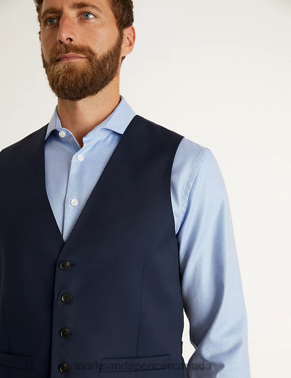 Men Medium Navy Clothing Marks & Spencer Pure Wool Twill Waistcoat 20VTD6290 - Marks and Spencer online