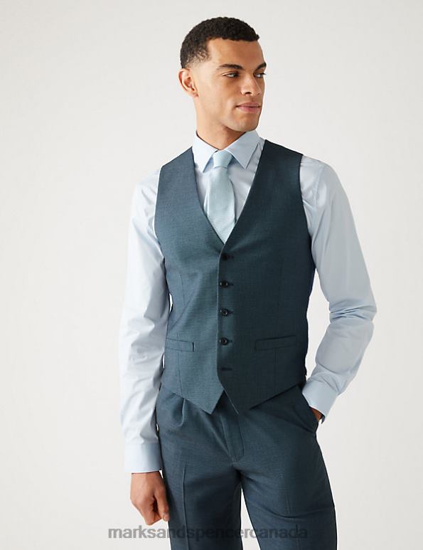 Men Mid Blue Clothing Marks & Spencer Regular Fit Textured Waistcoat 20VTD6392 - Marks and Spencer Canada locations
