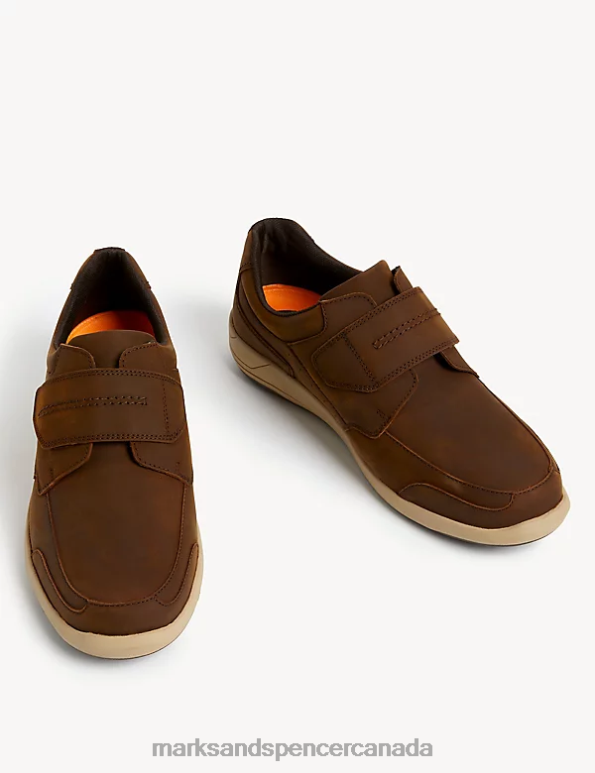 Men Brown Footwear Marks & Spencer Wide Fit Airflex Leather Casual Shoes 20VTD5554 - Marks and Spencer Canada locations