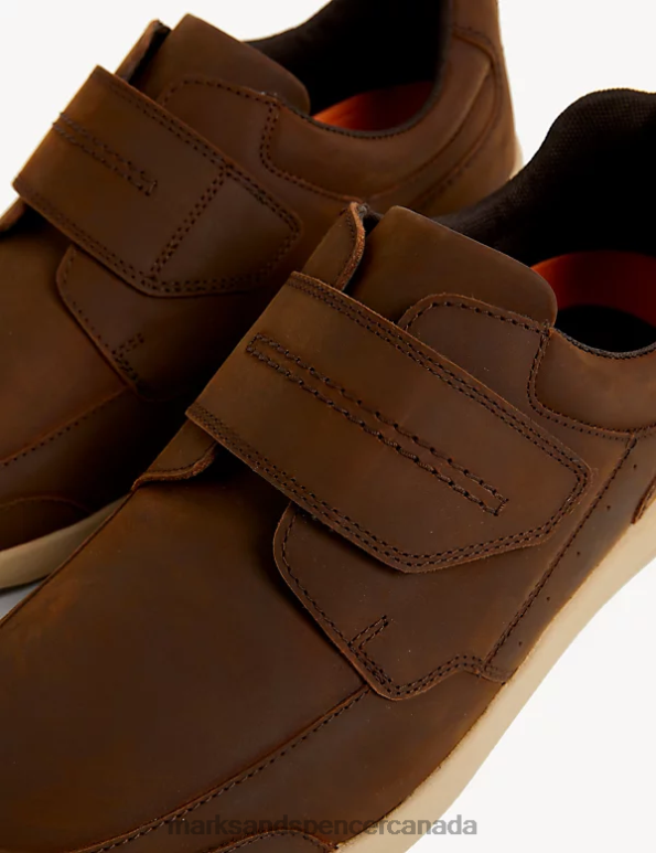 Men Brown Footwear Marks & Spencer Wide Fit Airflex Leather Casual Shoes 20VTD5554 - Marks and Spencer Canada locations