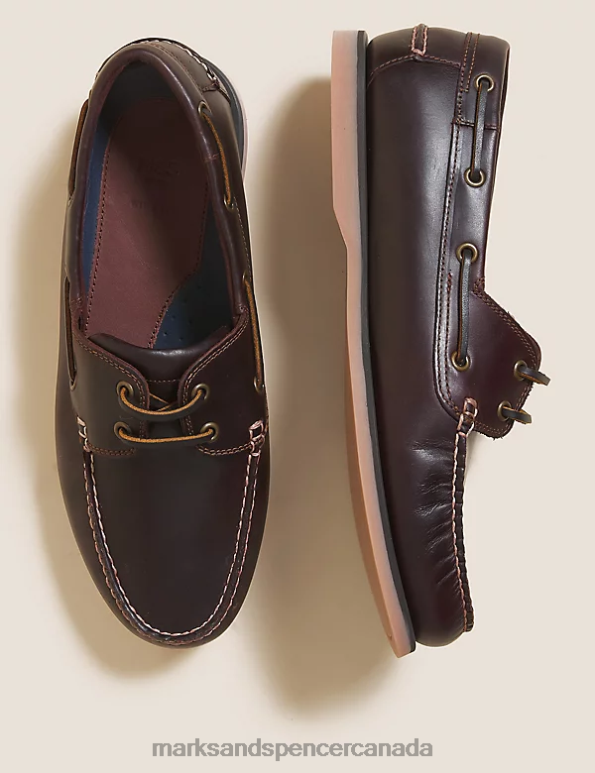 Men Brown Footwear Marks & Spencer Wide Fit Leather Boat Shoes 20VTD6870 - Marks and Spencer outlet