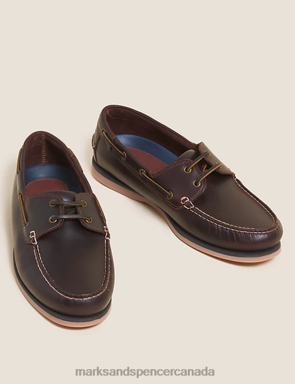 Men Brown Footwear Marks & Spencer Wide Fit Leather Boat Shoes 20VTD6870 - Marks and Spencer outlet