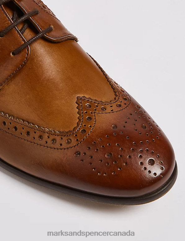 Men Chestnut Footwear Marks & Spencer Wide Fit Leather Brogues 20VTD6595 - Marks and Spencer outlet