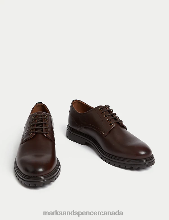 Men Dark Brown Footwear Marks & Spencer Leather Derby Shoes 20VTD7498 - Marks and Spencer online
