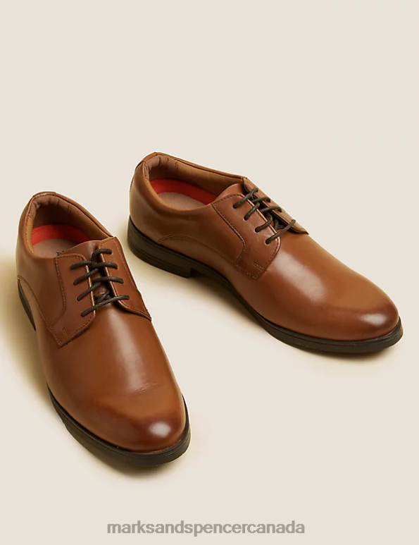Men Tan Footwear Marks & Spencer Airflex Leather Derby Shoes 20VTD7500 - Marks and Spencer outlet