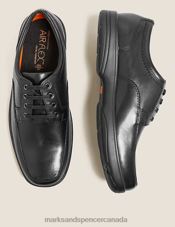 Men Black Mix Footwear Marks & Spencer Wide Fit Airflex Leather Shoes 20VTD6240 - Marks and Spencer outlet
