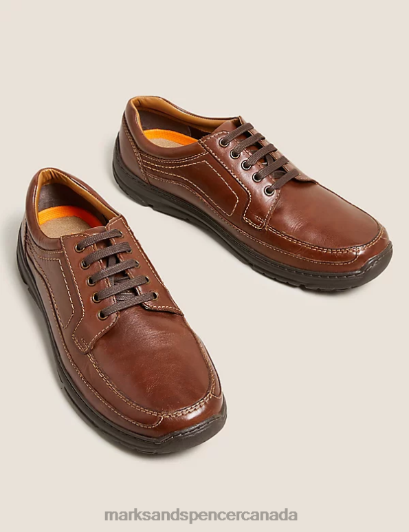 Men Dark Brown Footwear Marks & Spencer Wide Fit Airflex Leather Shoes 20VTD7145 - Marks and Spencer online