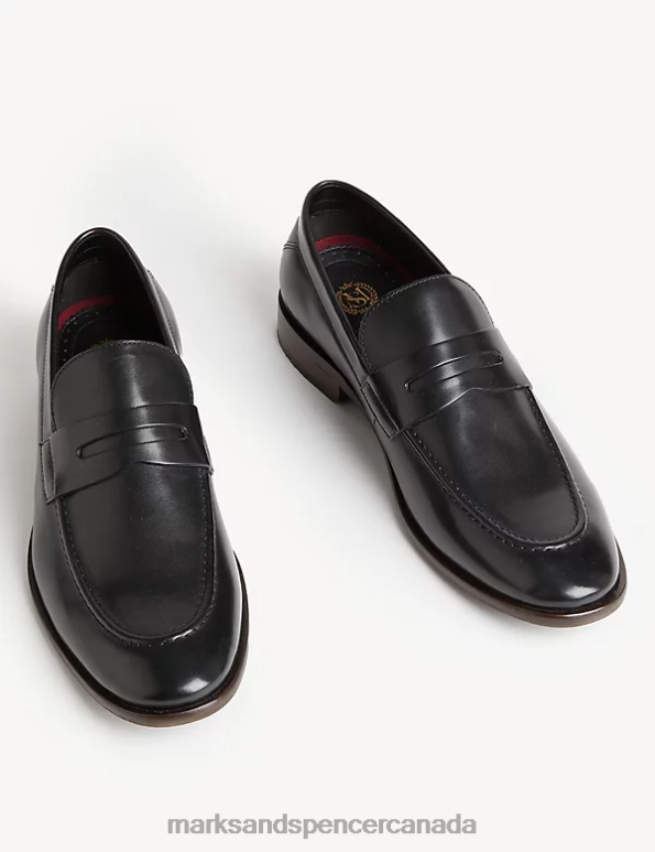 Marks and Spencer sale - Men Black Footwear Marks & Spencer Leather Slip-On Loafers 20VTD5177