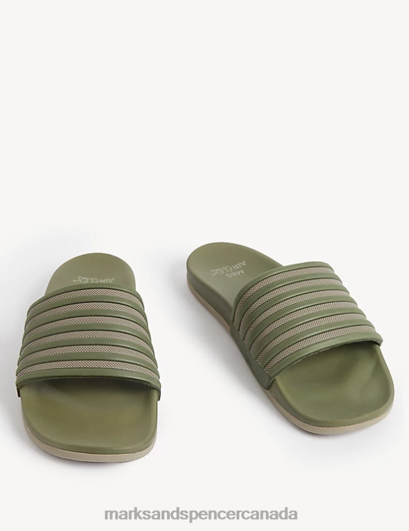 Marks and Spencer sale - Men Khaki Mix Footwear Marks & Spencer Airflex Striped Sliders 20VTD5019