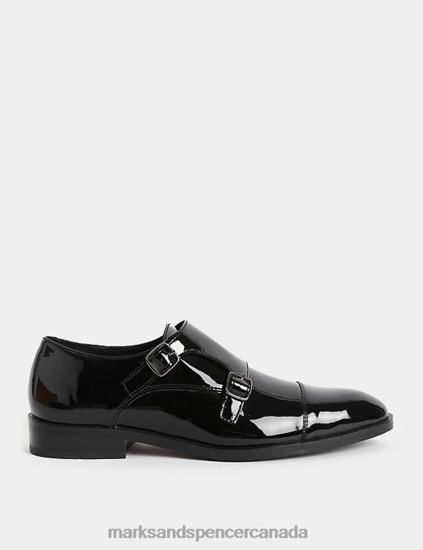 Men Black Footwear Marks & Spencer Leather Double Monk Strap Shoes 20VTD5651 - Marks and Spencer online