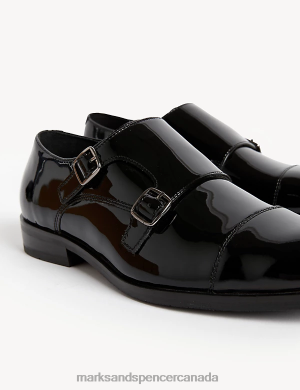 Men Black Footwear Marks & Spencer Leather Double Monk Strap Shoes 20VTD5651 - Marks and Spencer online