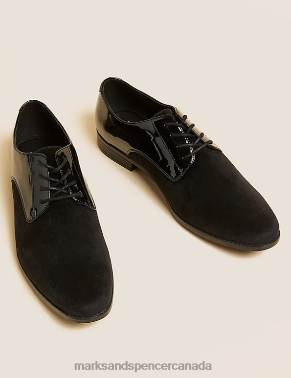 Marks and Spencer sale - Men Black Footwear Marks & Spencer Velvet and Patent Derby Shoes 20VTD5644