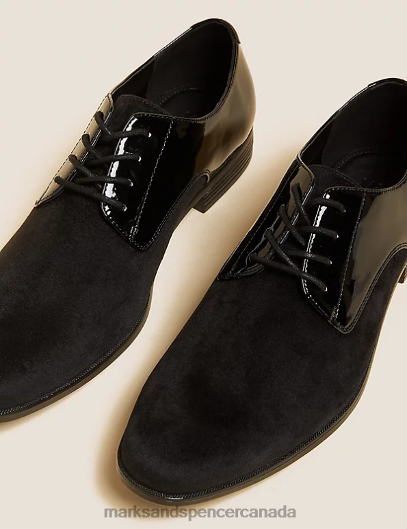 Marks and Spencer sale - Men Black Footwear Marks & Spencer Velvet and Patent Derby Shoes 20VTD5644