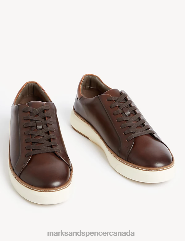 Men Dark Brown Footwear Marks & Spencer Airflex Leather Lace Up Trainers 20VTD5290 - Marks and Spencer outlet