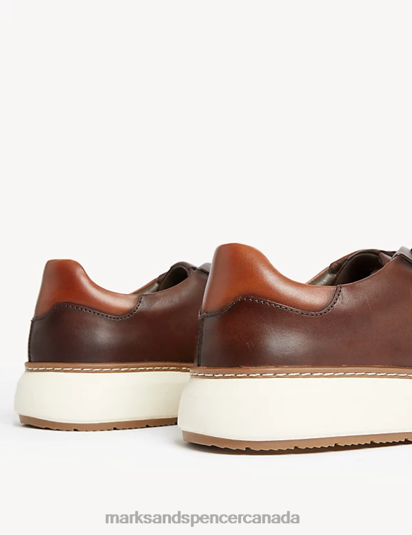 Men Dark Brown Footwear Marks & Spencer Airflex Leather Lace Up Trainers 20VTD5290 - Marks and Spencer outlet