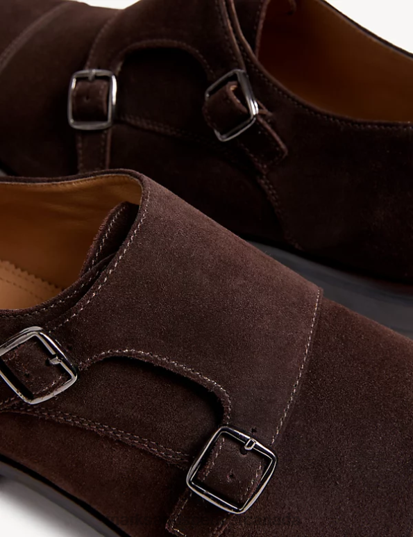 Men Dark Brown Footwear Marks & Spencer Suede Monk Strap Shoes 20VTD6255 - Marks and Spencer Canada locations