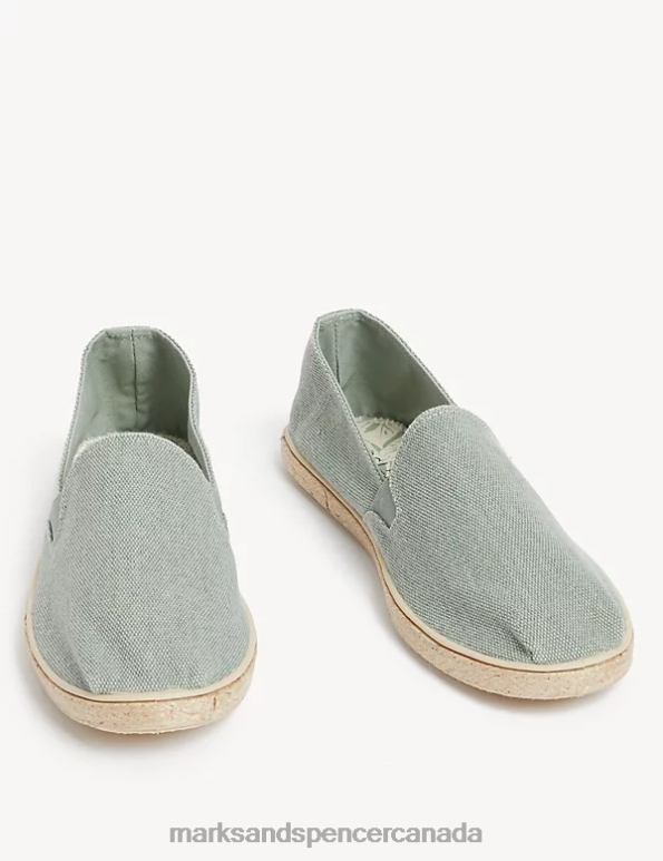 Men Green Footwear Marks & Spencer Canvas Slip-On Espadrilles with Freshfeet 20VTD5812 - Marks and Spencer outlet