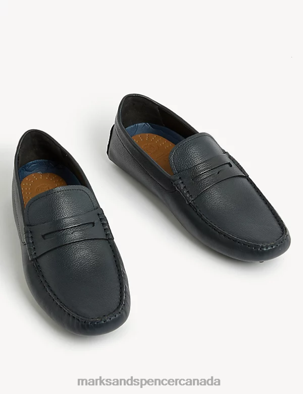 Marks and Spencer Canada - Men Navy Footwear Marks & Spencer Leather Slip-On Driving Shoes 20VTD6100