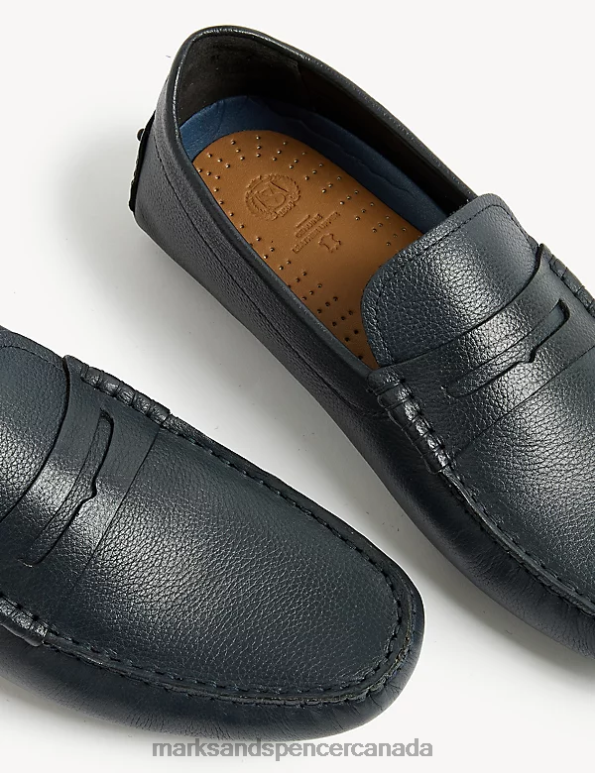 Marks and Spencer Canada - Men Navy Footwear Marks & Spencer Leather Slip-On Driving Shoes 20VTD6100