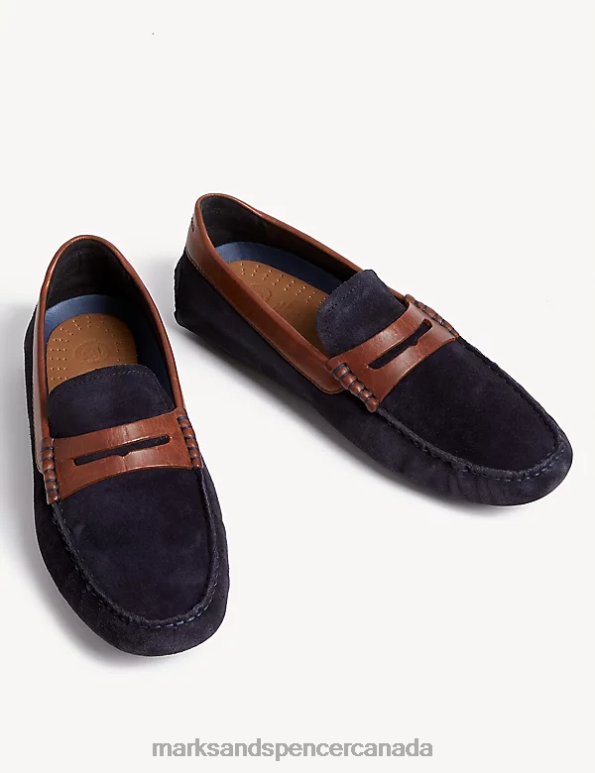 Men Navy Footwear Marks & Spencer Leather and Suede Slip on Driving Shoes 20VTD6008 - Marks and Spencer online