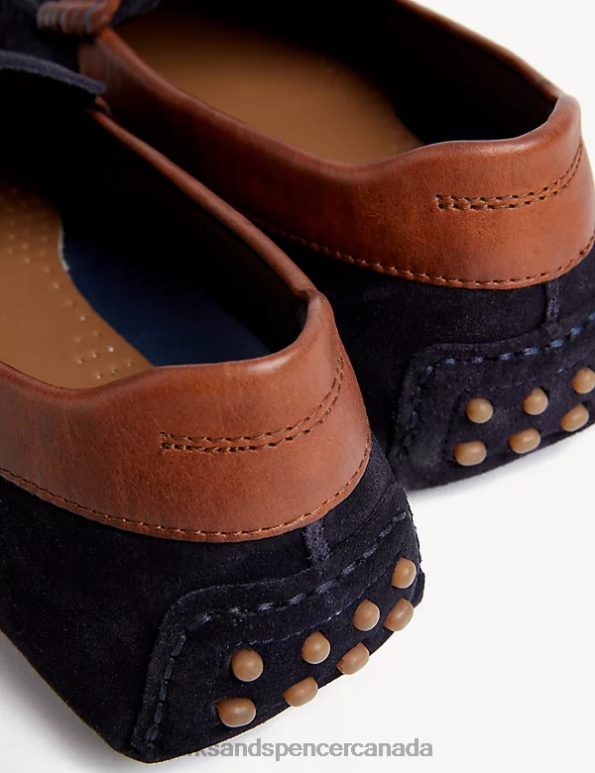Men Navy Footwear Marks & Spencer Leather and Suede Slip on Driving Shoes 20VTD6008 - Marks and Spencer online