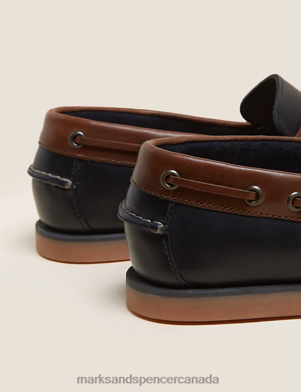 Marks and Spencer sale - Men Navy Mix Footwear Marks & Spencer Leather Slip-On Boat Shoes 20VTD6573