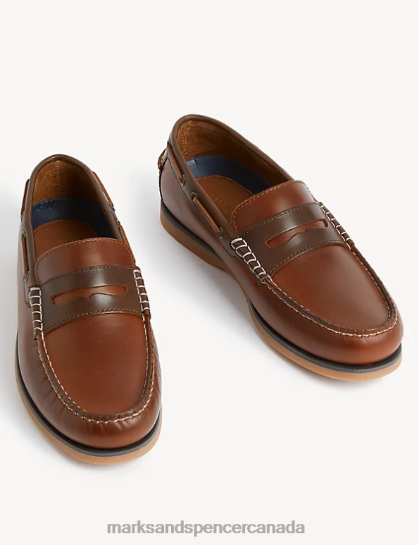 Marks and Spencer Canada - Men Tan Footwear Marks & Spencer Leather Slip-On Boat Shoes 20VTD6923