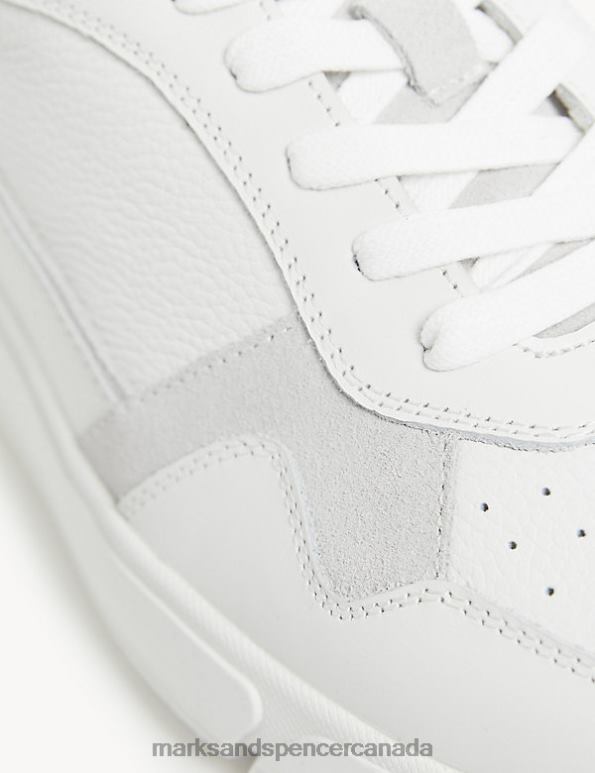 Men White Footwear Marks & Spencer Leather Lace Up Trainers 20VTD6833 - Marks and Spencer outlet